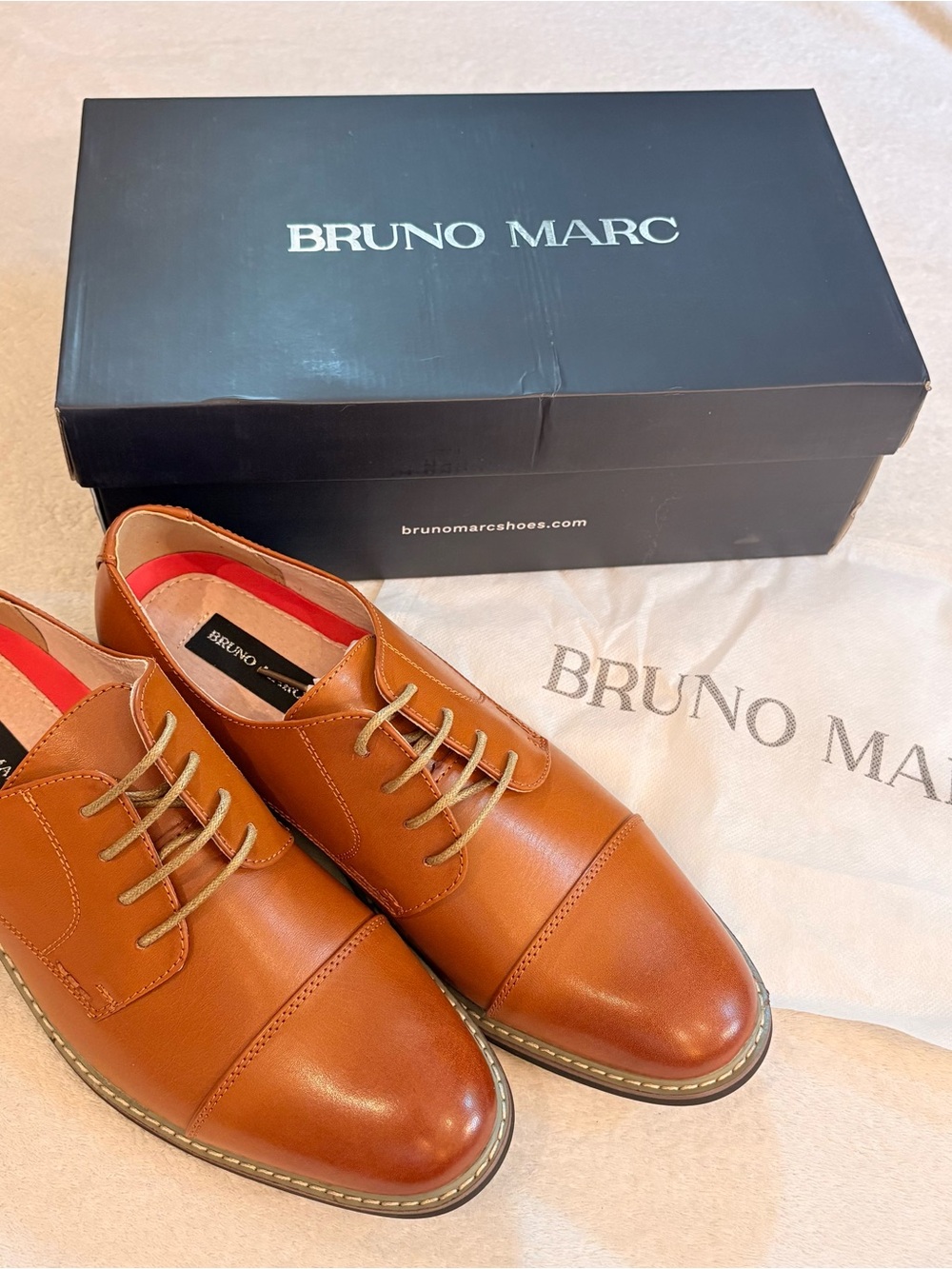 Bruno Marc Men’s Prince Cognac Tan Vegan Leather Cap Toe Oxford Shoes - 9.5